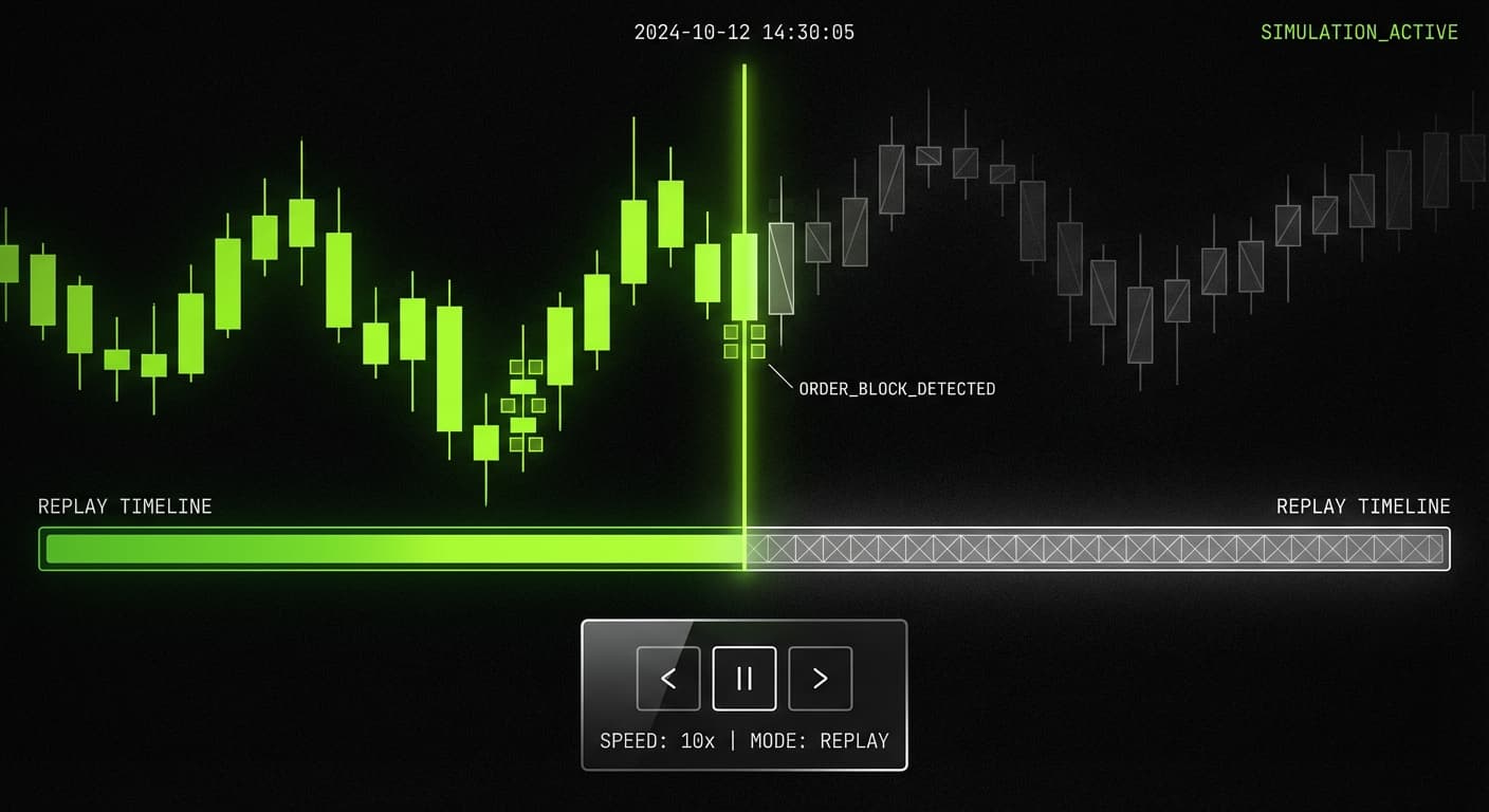 Backtesting interface with trade replay and historical analysis